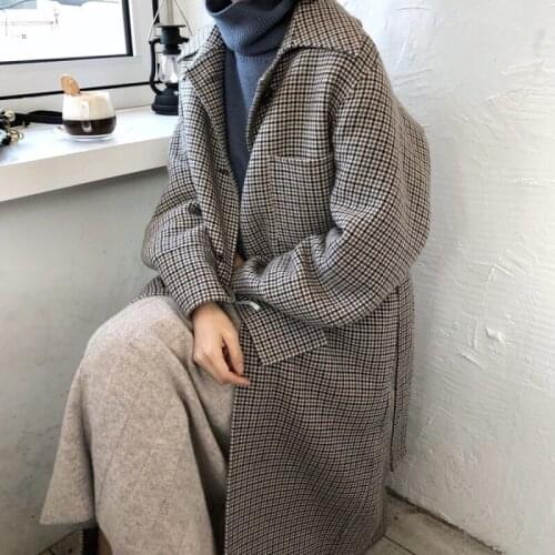 Chic Houndstooth Women Warm Plus Office Lady Fashion Woolen Cotton Coats 2020 Winter Casual High Quality Sweet Plaid Coat Female