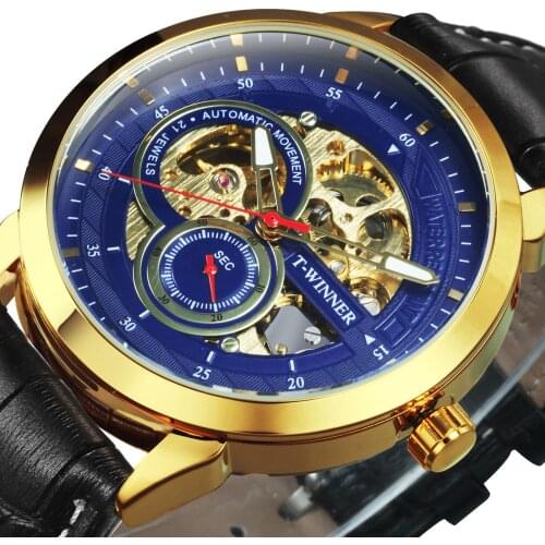 WINNER Official Automatic Mechanical Watch Men Skeleton Mens Watches Top Brand Luxury Leather Strap Analog Wristwatches for Man