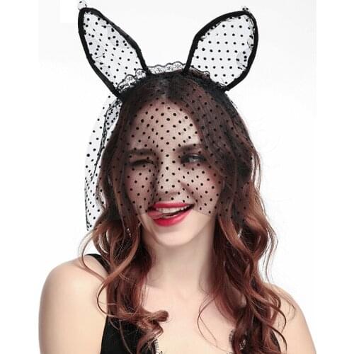 Sexy Lace Dot Rabbit Ear Hairband Veil Headband Annual Party Party Hair Accessories Animal Headdress