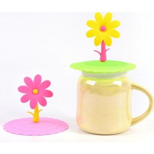 Cute Flowers Adorn Water Drinking Cup Lid Silicone Anti-dust Bowl Cover Cup Seals Glass Mugs Cap Cups Lid-silicon