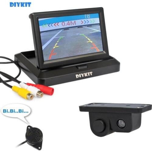 DIYKIT 5 Inch Foldable Car Monitor Rear View Monitor Video Parking Radar Sensor 2 in 1 Car Camera Parking System