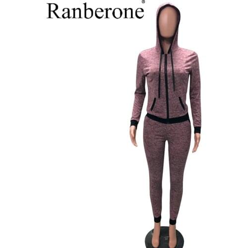 Ranberone Tracksuit Women 2 Piece Set 2020 Hooded Zipper Hoodie Sport Suit Female Casual Sport Suit Women Tracksuit Set 2020