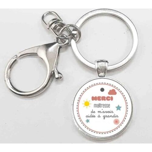 Wholesale Glass 1pcs/lot jewelry Handmade merci maitresse keyring key chain steel Antique Plated holder bague for Women men hot