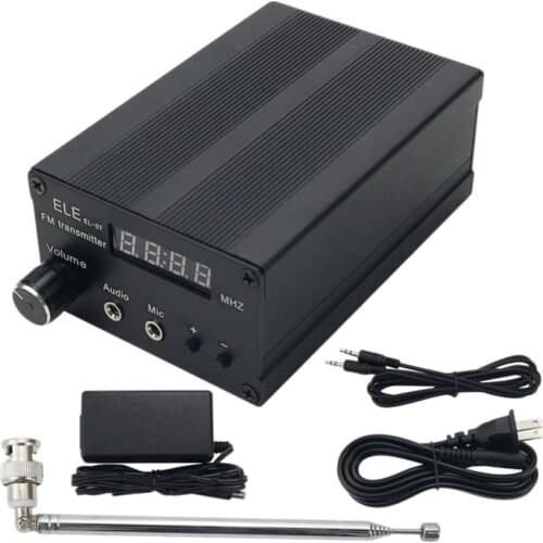 Stereo FM Transmitter, Wireless Broadcast Transmitter 5W Adjustable Power with Telescopic Antenna Audio Cable US Plug