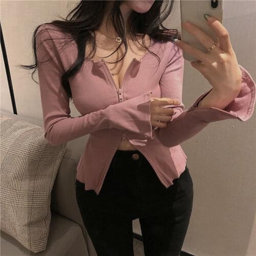 Spring Autumn Sexy Zipper Knitted Sweater Pullover Women Slim Long Sleeve Sweaters Female Fashion Knitwear Ladies Tops Jumper