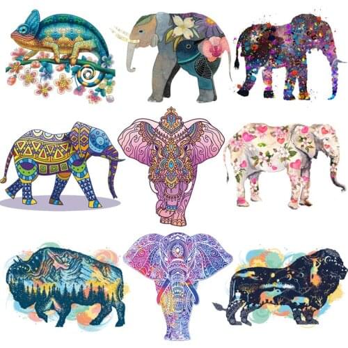 Elephant Animal Thermo-stickers Iron On Transfers For Clothing Flower Applique Lion Cartoon Stripes Patches On Clothes Sticker