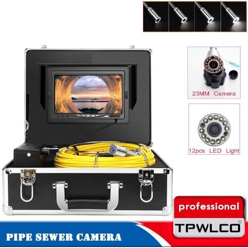 Pipe Inspection With 20m Fiberglass Cable 7inch Monitor 23mm Camera Head Waterproof Sewer Endoscope Camera System