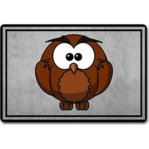 Outdoor Door Mat Owl Grey Door Mat Cute Door Rug (23.6 X 15.7 in) Non-Woven Fabric Top with a Anti-Slip Rubber Back. Door Rugs