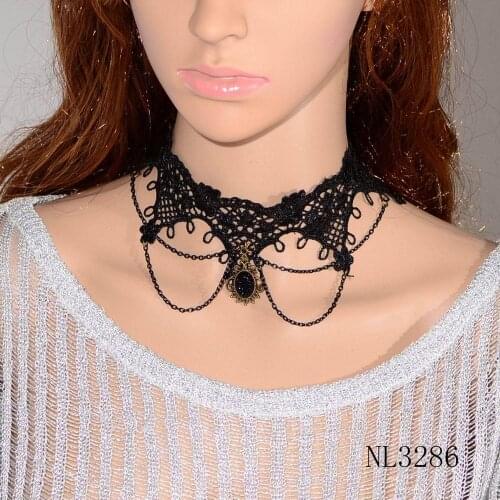 Vintage Black Chain Tassel Lace Necklace Punk Leaf Flower Alloy Metal Pendant Necklace Collar Choker Accessories