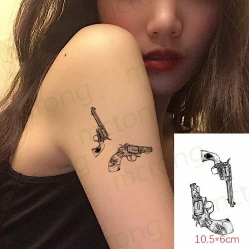 Waterproof Temporary Tattoo Stickers Retro Rose Revolver Spades Gun Body Art Makeup Fake Tatto Flash Tatoo for Men Women