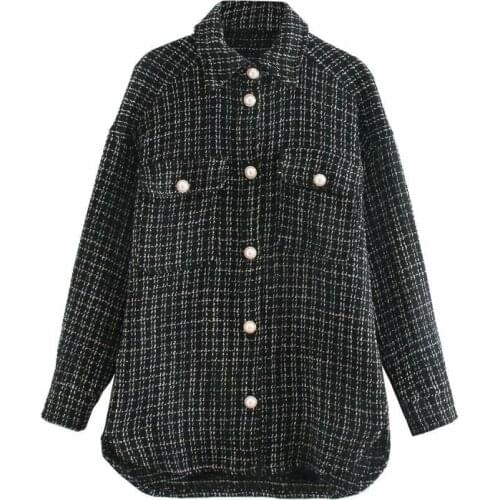 Wenfly Women Shirt New Fashion Striped Pearl Single Breasted Pocket Loose Casual Long Sleeve Split Korean Blouses Jacket