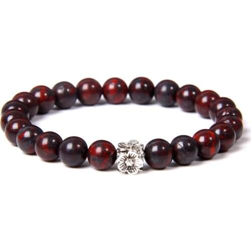Women Bracelet Natural Blood Stone Beads Bracelet Silver Color Flower Charms Bracelet for Women Men Yoga Jewelry Gifts Wholesale