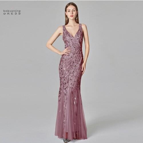 New Dusty Rose Long Evening Dress Lace Real Images Robe de Soiree Evening Prom Gowns Deep V Neck Tank Sleeves Hot Sale Vestido