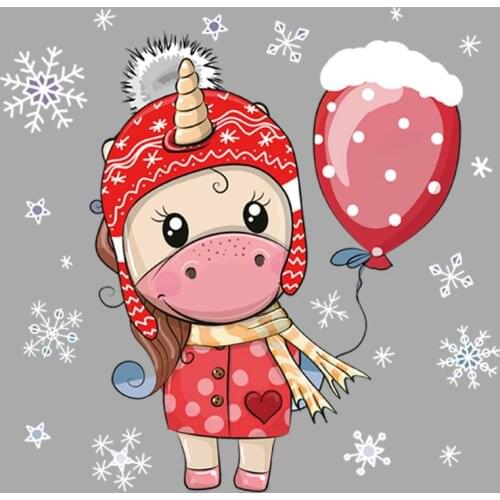 Winter Unicorn Sticker On Clothes Appliqued Fashion Heat Transfer Diy Vinyl Tops Appliques Patches Iron On Girl Shirt Hat