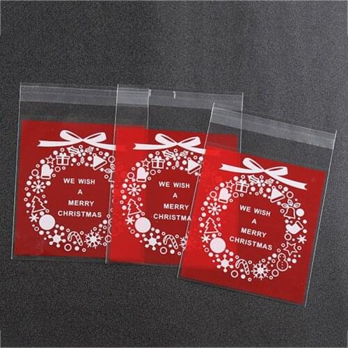 100pcs/lot Christmas Candy&Cookies Bag Cellophane Packing Wrapper For Bake Biscuit Self-Adhesive Packaging Bags Gift Bags