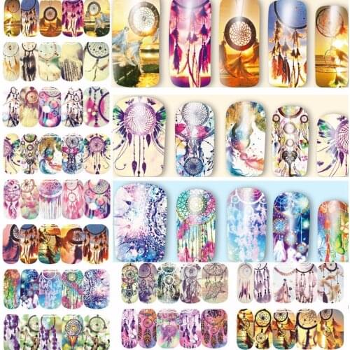 12 sheets mixed designs dreamcatcher full Water Transfer Stickers Nail Art decals Sticker DIY Nails Accessories manicure tools