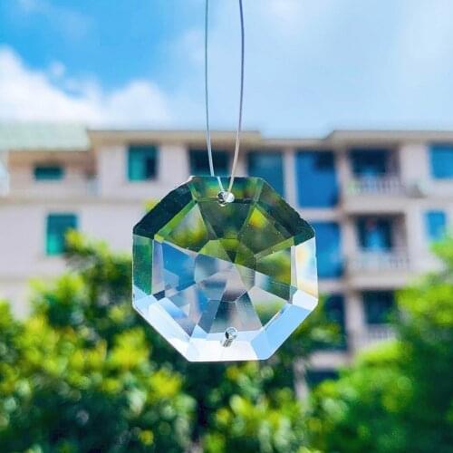 2PCS 32mm Octagon Crystal Prism 2 Holes Clear Glass Crystals Bead Suncatcher Chandelier Parts DIY Wedding Home Decor Accessories