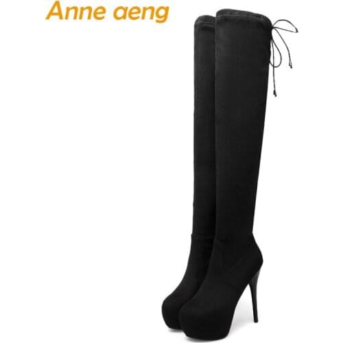 2018 New Winter Women Over-The-Knee Boots High Heel Round Toe Sexy Ladies Women Platform Shoes Black Thigh High Boots Big Size