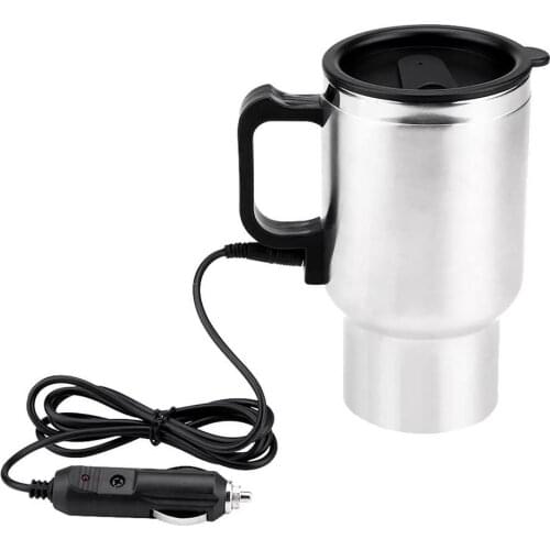 450ml 12V Stainless Steel Vehicle Heating Cup Electric Heating Car Kettle Camping Travel Kettle Water Coffee Milk Thermal Mug