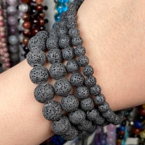 6-12mm Dull Polish Natural Black Volcanic Rock Lava Stone Loose Spacer Matte Beads For Jewelry Making Diy Accessories 15