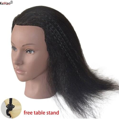Afro Doll Head For Black Human Barber Hairstyle Practice Can Dye Paint Curl Braid 14inch Black 100% Real Hair maniquin head