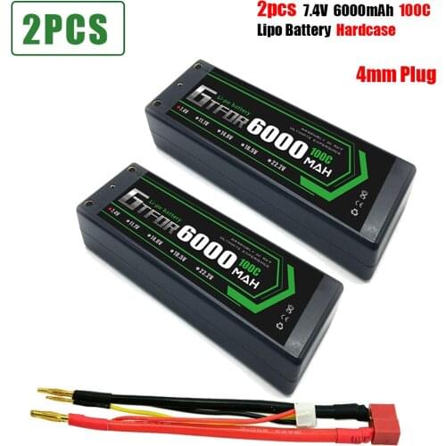 GTFDR 6000mAh 4mm Lipo Battery 7.4V 100C/200C 2S LiPo RC Battery Deans XT60 EC5 for RC Evader Car Truck Truggy Buggy Helicopter