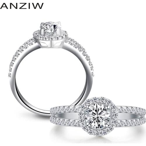 ANZIW 0.5 Carat Round Cut Halo Bridal Ring Simulated Diamond Engagement Wedding Sterling Silver Ring Jewelry for Women anillo