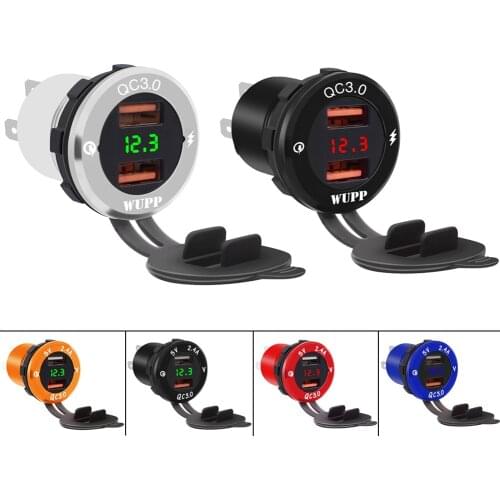 QC3.0 Dual USB Socket Splitter Car Charger 5V 2.4 A Output With LED Light Power Adaptor For Car Motorcycle Boat ATV 12V-24V
