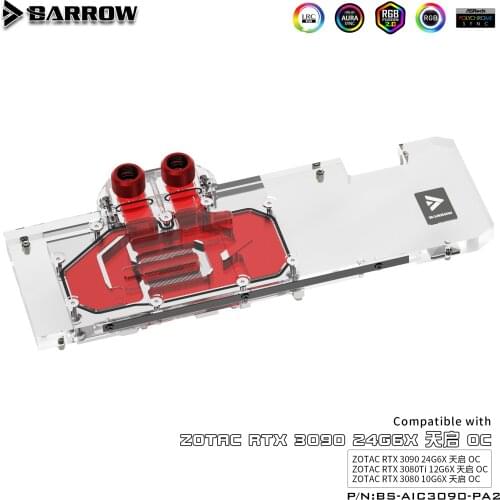 Barrow 3090 GPU Block Full Cover Graphics Card Water Cooling Blocks, For ZOTAC RTX 3090 TQ OC, BS-AIC3090-PA