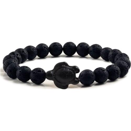 Natural Women Men Tortoise Black Lava Stone Bracelet Boho Turtle Bead Strand Elastic Bracelets Couples Distance Jewelry Pulseras