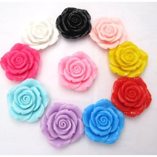 50PCS/lot Have Hole 42MM Resin Colorful Rose Flower Kawaii Beads For Chunky Necklace Kids Girl Bubblegum DIY Bead Jewelry Making