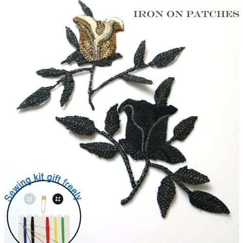 1pc floral embroidered Patches for Clothing iron on Embroidery Stickers Clothing Applique flowers Decoration Badge rose parche