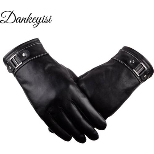 DANKEYISI Solid Windproof Black Leather Gloves Sheepskin Warm Genuine Leather Gloves Men Leather Winter Gloves Comfortable 2018