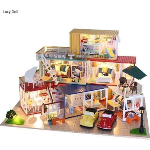 DIY Japanese Villa Wooden Dollhouse Miniature Furniture With LED Kits Architecture Doll Houses Assemble Toys Children Gift Casa