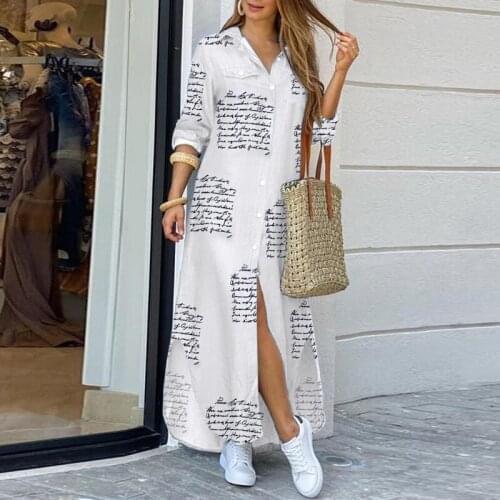 2021 Letter Printed Long Dress Women 's clothes Split Long Sleeve Casual Loose Female Maxi Dresses Fashion Lady Dresses Women
