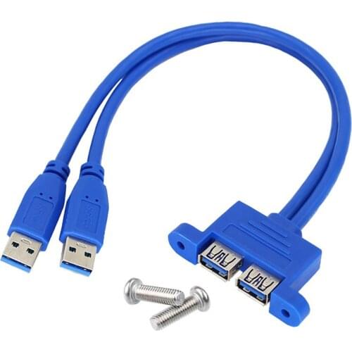 Dual USB 3.0 Male to Female Extension Cable with Screw Mount Hole