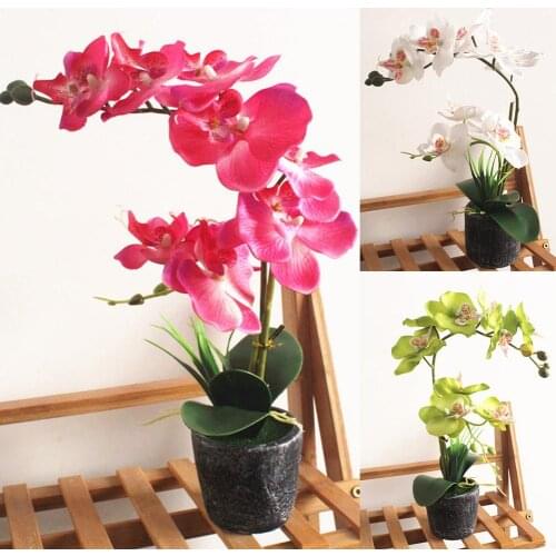 European Style Artificial Phalaenopsis Flower Fake Silk Green Plant Bonsai For Home Office Furniture Shop Cafe Weeding Decor