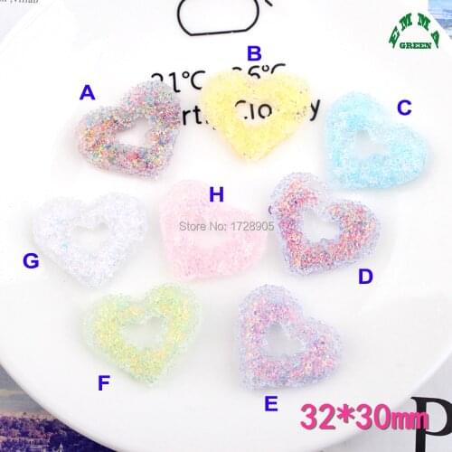 Heart Cabochons Transparent Glitter Hollow Hearts Resin Charms Accessories 10pcs diy Handmade jewelry making