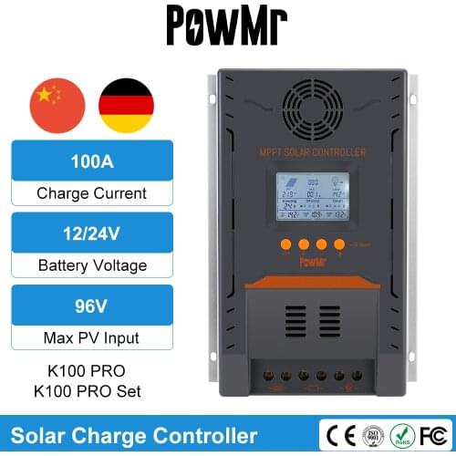 PowMr MPPT 100A Solar Controller Max Input 96V and Backlight LCD Display Auto 12V 24VDC Battery Charger with High Efficiency