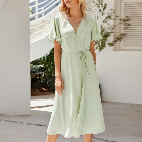 Summer Dress 2021 Boho Style Beach Dress Fashion Short Sleeve V-neck Polka Dot A-line Party Dress Sundress Vestidos oodji