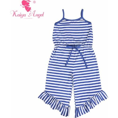 Kaiya Angel 2018 Newborn Baby Girl Summer Clothes Royal Blue Strip Cotton Toddler Rompers Factory Wholesale 4th Of July