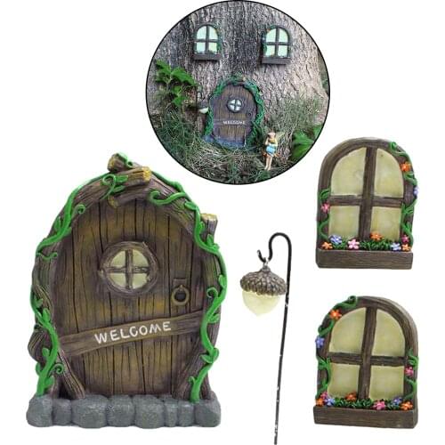 Miniature Fairy Gnome Window Door Elf Home for Yard Art Garden Sculpture Statues Decor Outdoor Fairy Garden