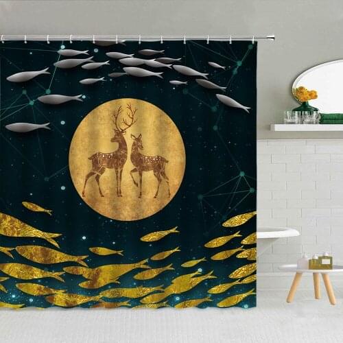 European-style Minimalist Cluster Of Fish Shower Curtain Set Waterproof Polyester Fabric Bath Curtains With Hooks 3D Printing