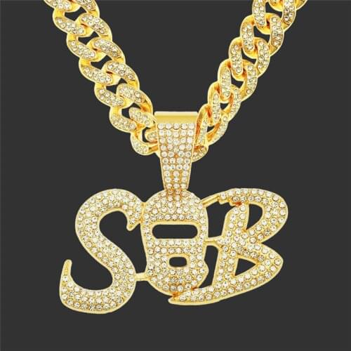 Creative Cubic Zircon Letters SB Pendants & Necklaces With Iced Out Miami Cuban Chain Choker Hip Hop Jewelry For Men