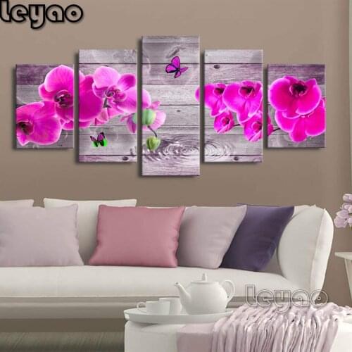 Pink Orchid Diamond Painting Full Square/Round Drill Flower Wall Decoration Multi-Picture Modern 5 Piece Diamond Embroidery Gift