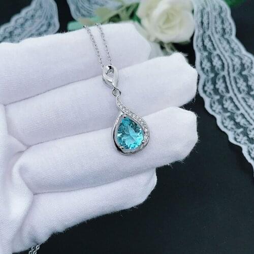 New Fine Jewelry Fashion Teardrop Blue Zircon High Quality S92 5 Pendent Necklaces For Women Statement Wedding , New Year Gift