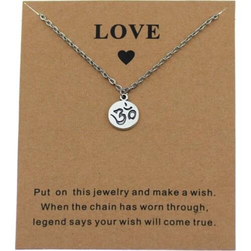 New Round Indian Yoga Pendant Chain Silver Color OHM Hindu Buddhist AUM OM Pendant Necklace Love Card Make a Wish Jewelry