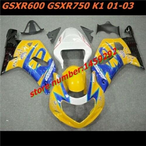Motorcycles Fairing Kit Fit For Suzuki GSXR600 GSXR750 GSXR 600 750 01 02 03 2001 2002 2003 ABS Plastic custom yellow blue blac