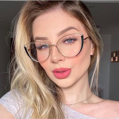 Retro Alloy Cat Eyes Anti Blue Ray Glasses ,Women Computer Blue Ray Blocking Eyeglasses ,Myopia Prescription Glass Frames A95721