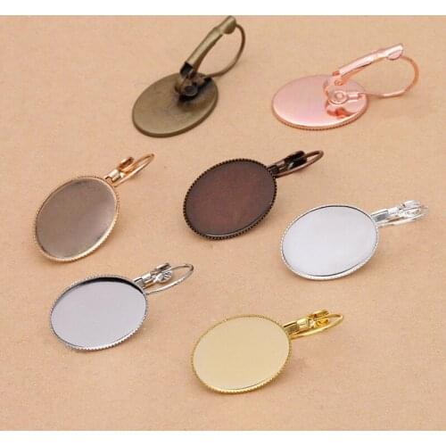 50pcs 10x14mm 13x18mm 18x25mm Oval Cabochon Base Ear Hook Blank 8 Colors Plated Earrings Settings DIY Jewelry Making